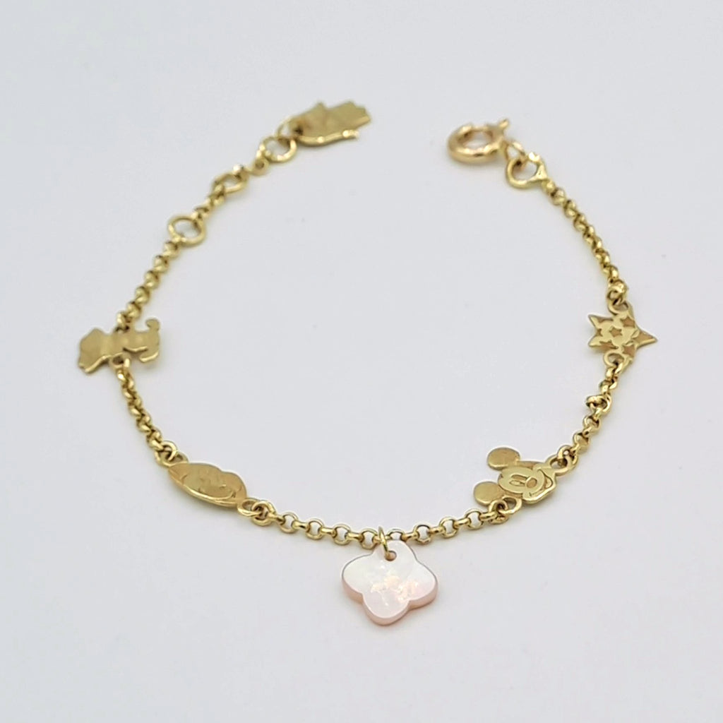 Bracelet Chaîne Or Jaune - Breloques Mickey et Cœur Nacre – or 18 carats | Tariki