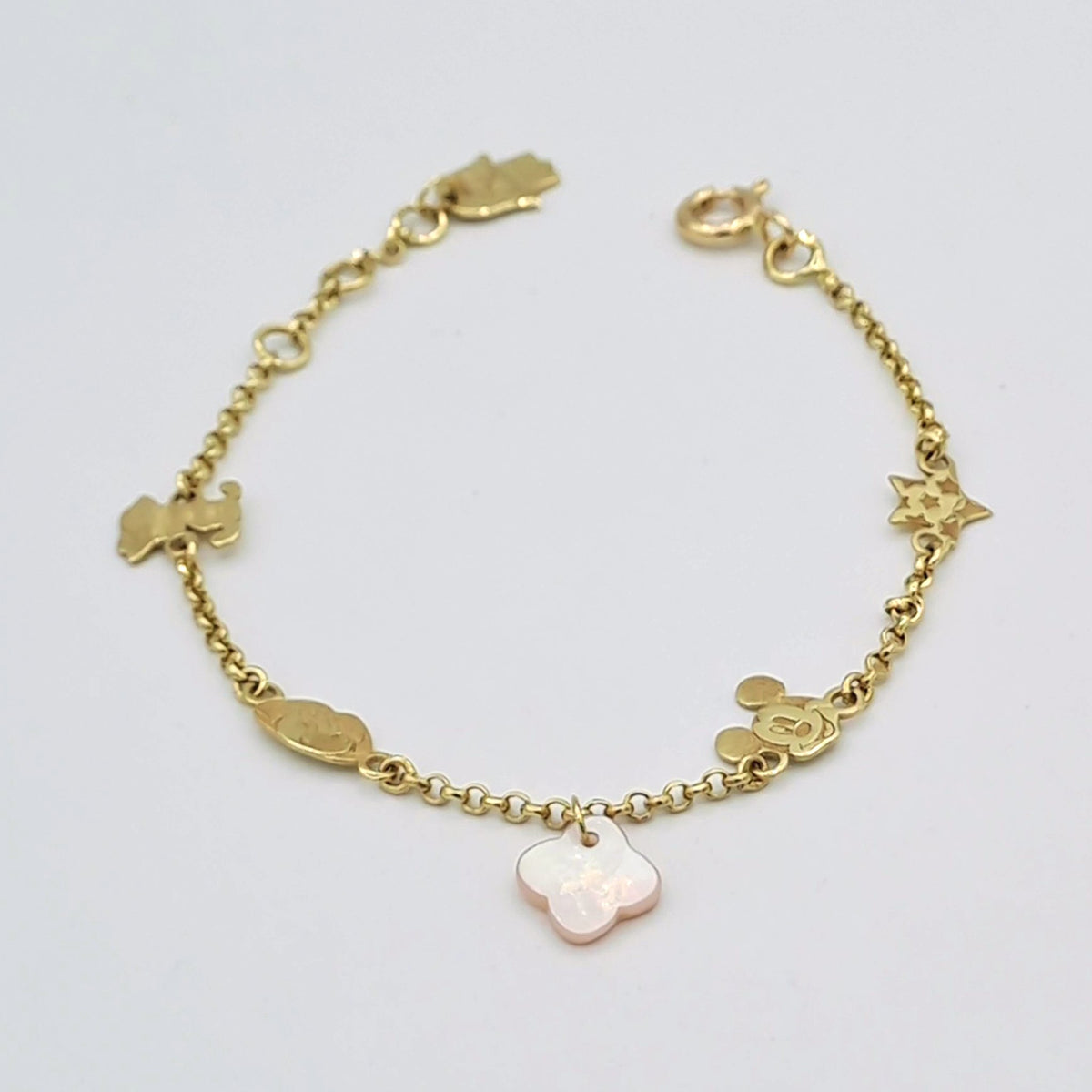 Bracelet Chaîne Or Jaune - Breloques Mickey et Cœur Nacre – or 18 carats | Tariki