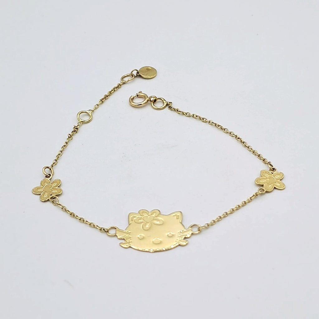 Bracelet Chaîne Or Jaune - Motif Chaton Kitty et Trèfles – or 18 carats | Tariki