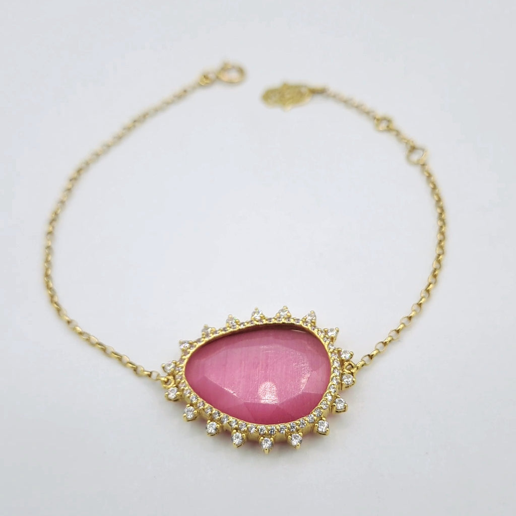 Bracelet Chaîne Or Jaune - Pierre Rose Entourage Serti – or 18 carats | Tariki
