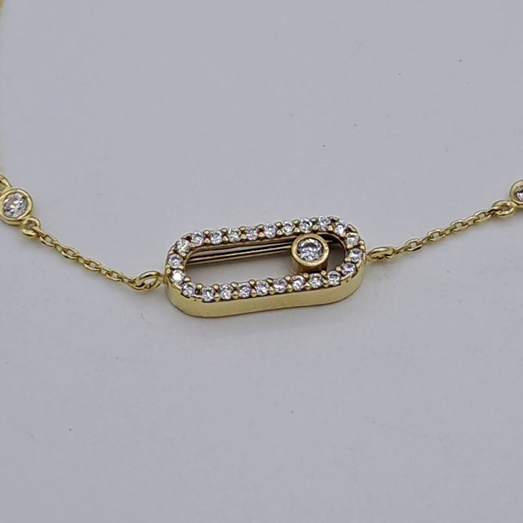 Bracelet Chaîne Or Jaune - Plaque Ovale Sertie, Pierre Mobile – or 18 carats | Tariki