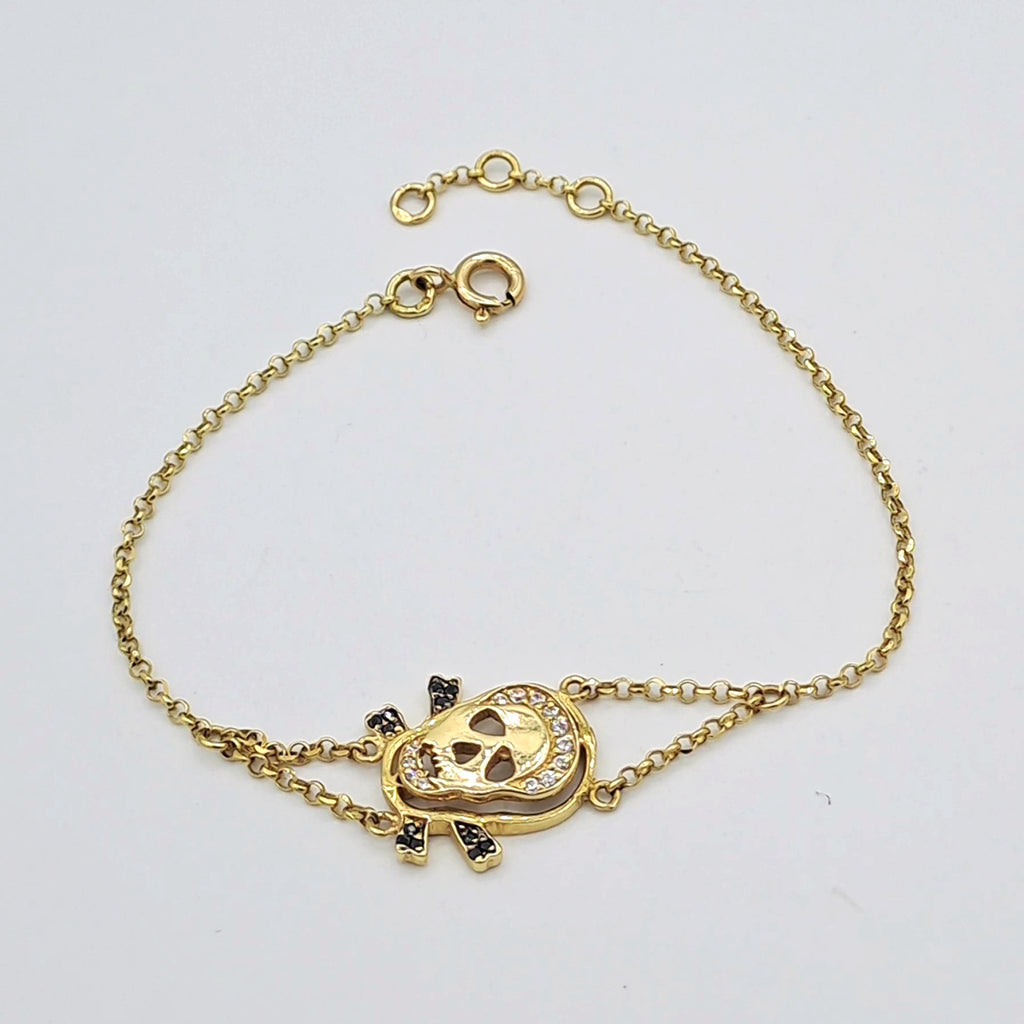 Bracelet Chaîne Or Jaune - Tête de Mort Sertie de Pierres – or 18 carats | Tariki