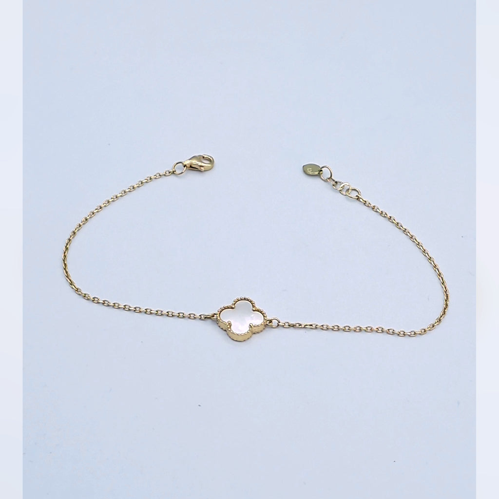 Bracelet Chaîne Or Jaune - Trèfle en Nacre Blanche – or 18 carats | Tariki