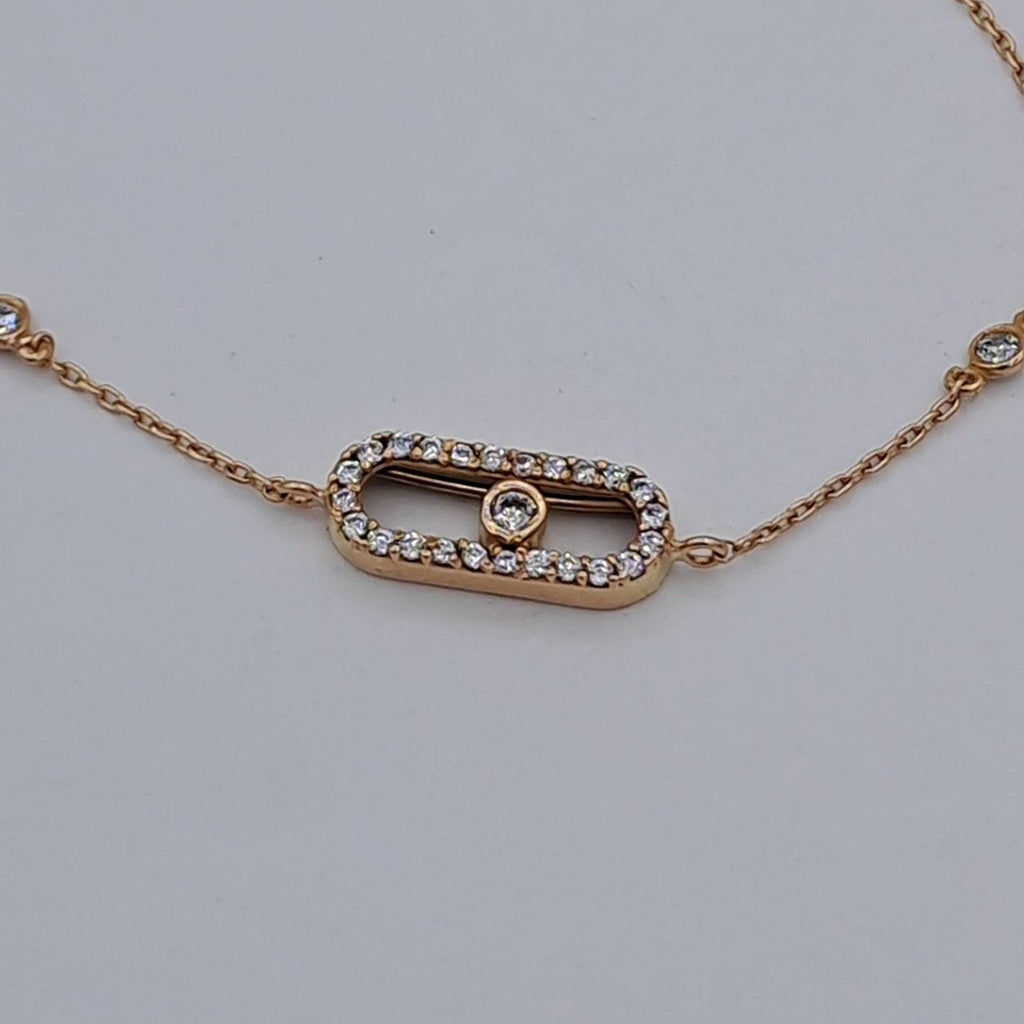 Bracelet Chaîne Or Rose - Plaque Ovale Sertie, Pierre Mobile – or 18 carats | Tariki
