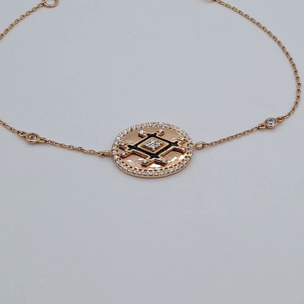 Bracelet Chaîne Or Rose - Plaque Ovale Sertie, Pierre Verte – or 18 carats | Tariki