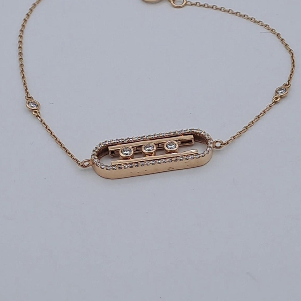 Bracelet Chaîne Or Rose - Plaque Ovale Sertie, Pierres Mobiles – or 18 carats | Tariki