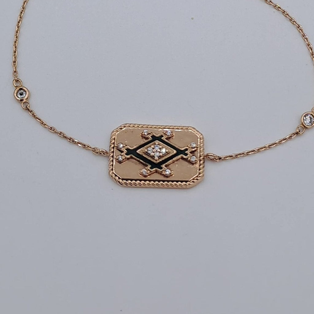 Bracelet Chaîne Or Rose - Plaque Rectangulaire Sertie – or 18 carats | Tariki