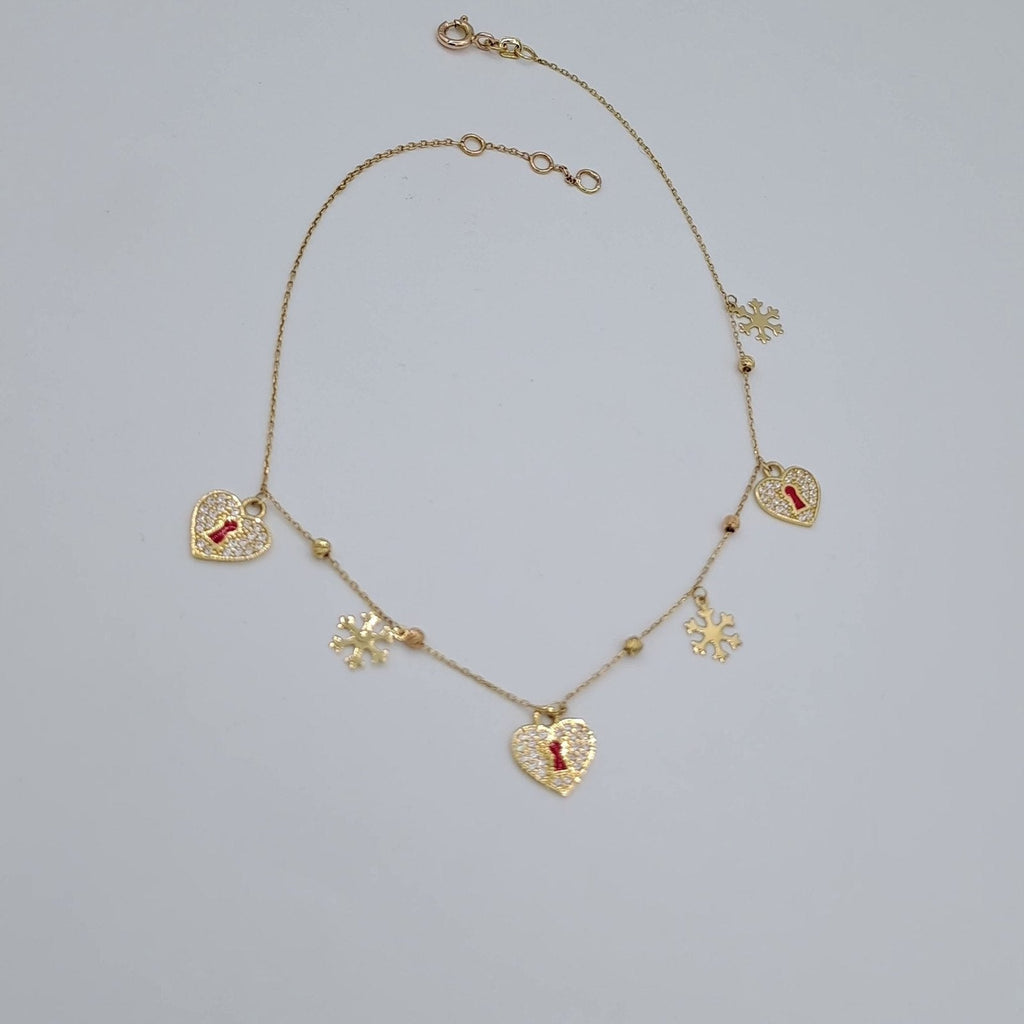 Bracelet de Cheville Or Jaune - Pampilles Cœurs et Trèfles – or 18 carats | Tariki