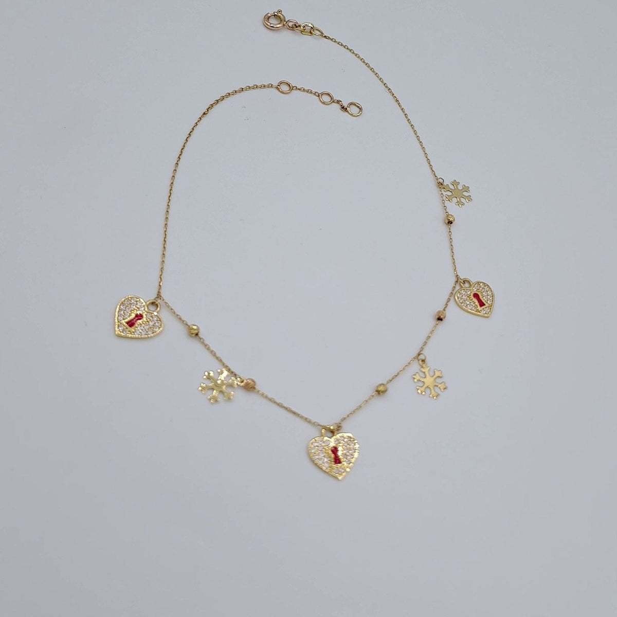 Bracelet de Cheville Or Jaune - Pampilles Cœurs et Trèfles – or 18 carats | Tariki