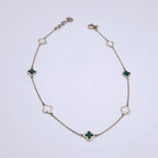 Bracelet de Cheville Or Jaune - Trèfles Nacre et Pierres Vertes – or 18 carats | Tariki