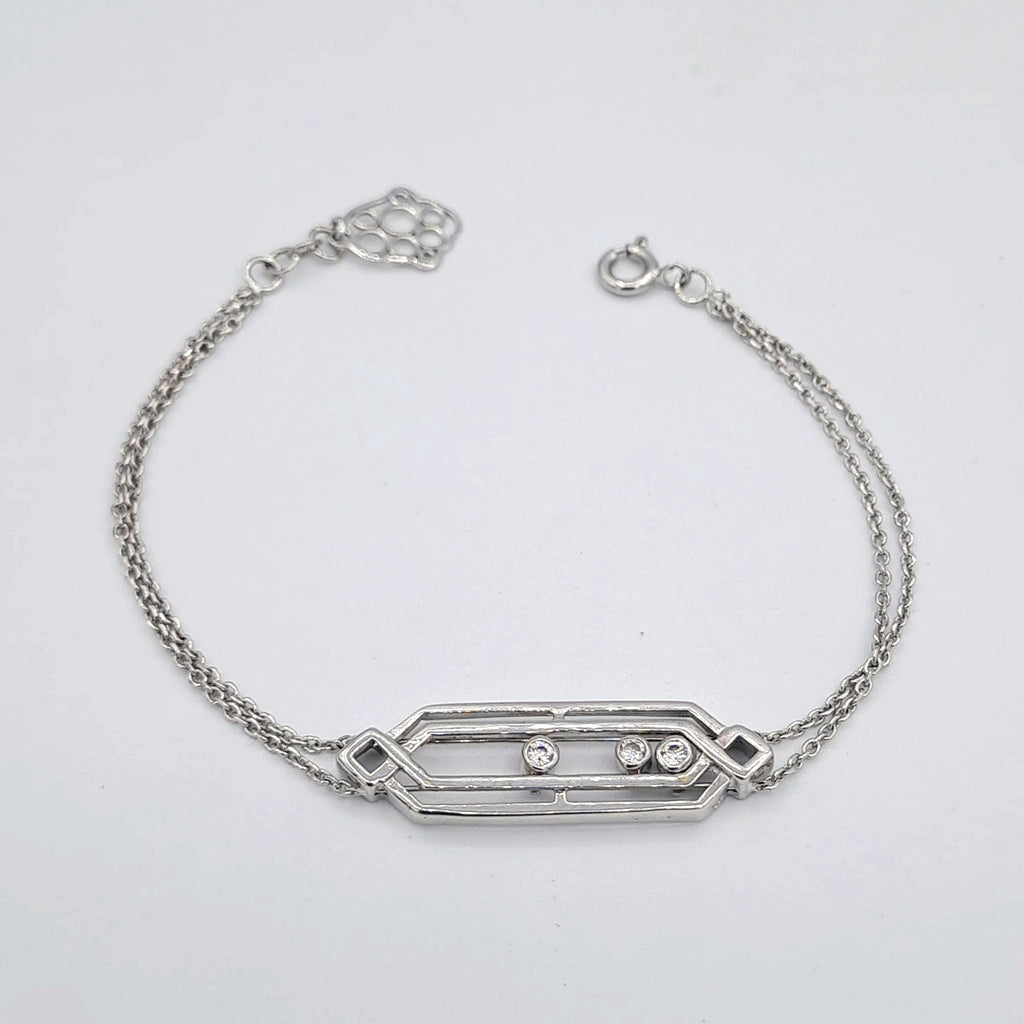 Bracelet Double Chaîne Or Blanc - Plaque Sertie, Pierres Mobiles – or 18 carats | Tariki