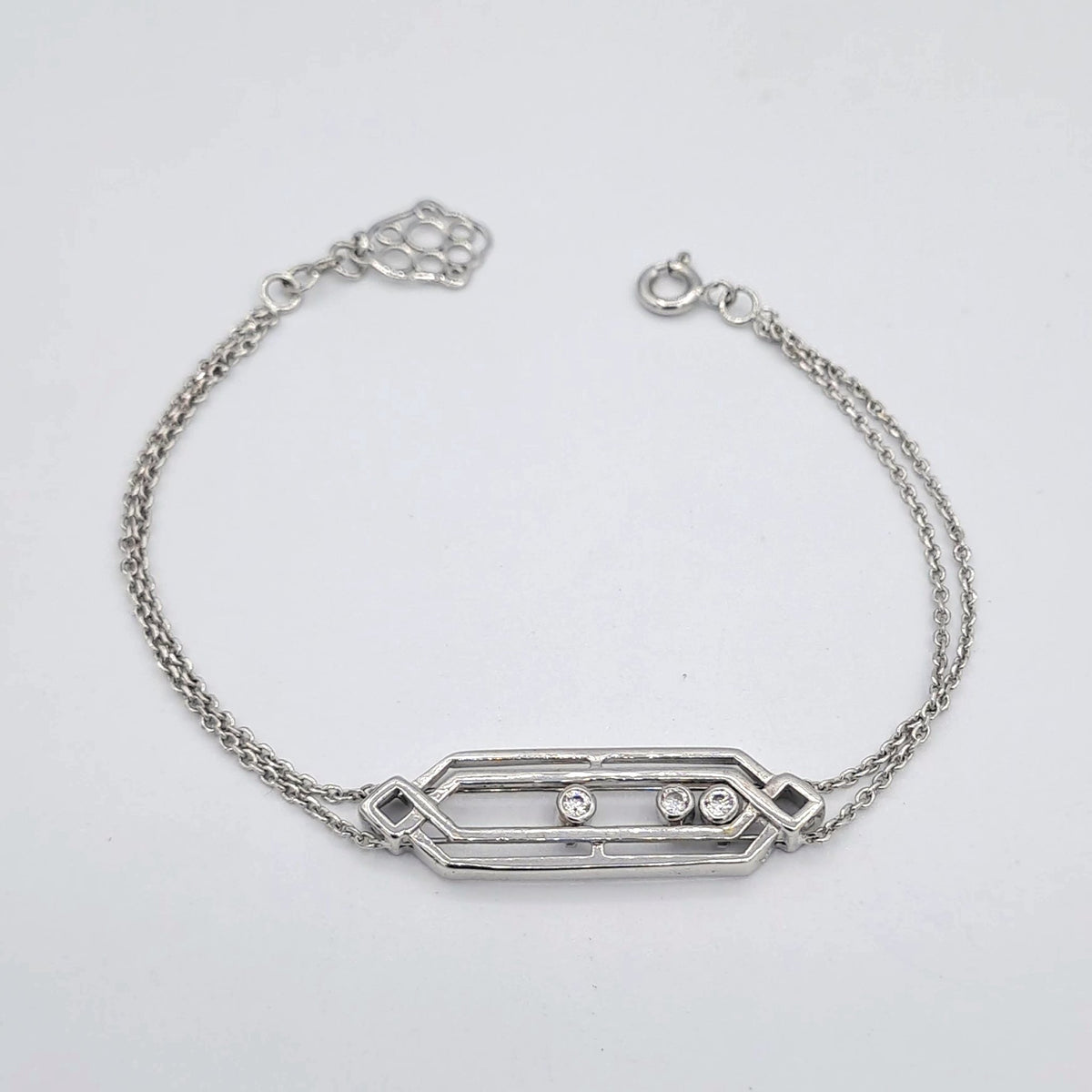 Bracelet Double Chaîne Or Blanc - Plaque Sertie, Pierres Mobiles – or 18 carats | Tariki