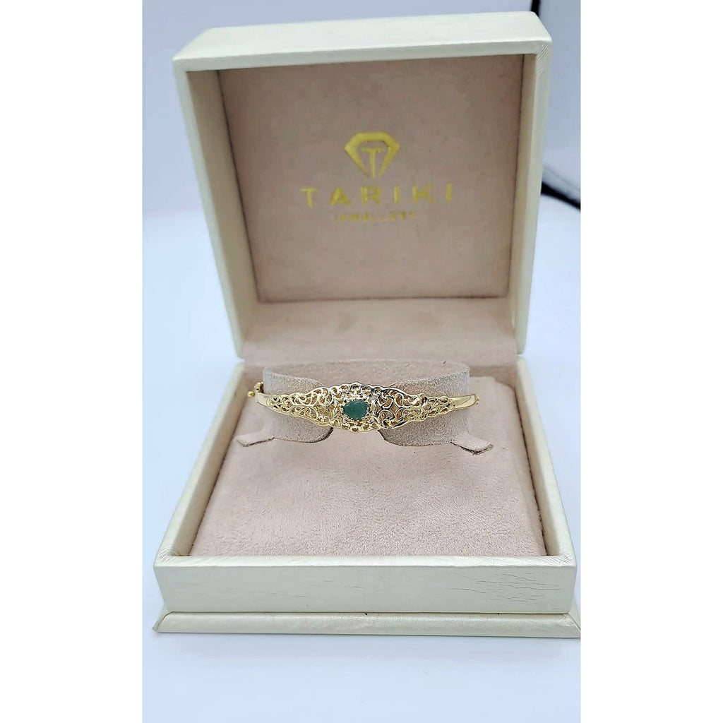 Bracelet Jonc Beldi Ajouré Or Jaune - Losange Serti d'une Pierre Verte – or 18 carats | Tariki