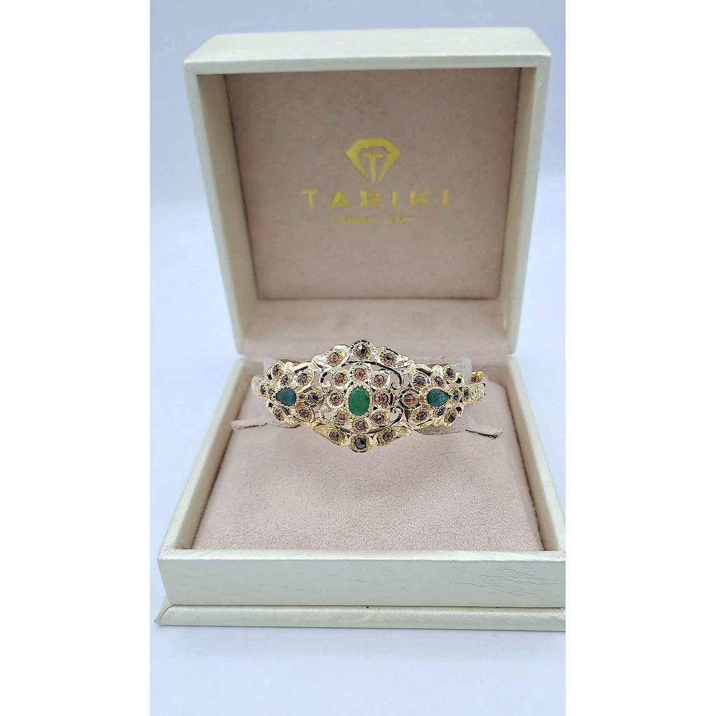 Bracelet Jonc Beldi Ciselé Or Rose - Serti de Pierres Vertes Synthétiques – or 18 carats | Tariki