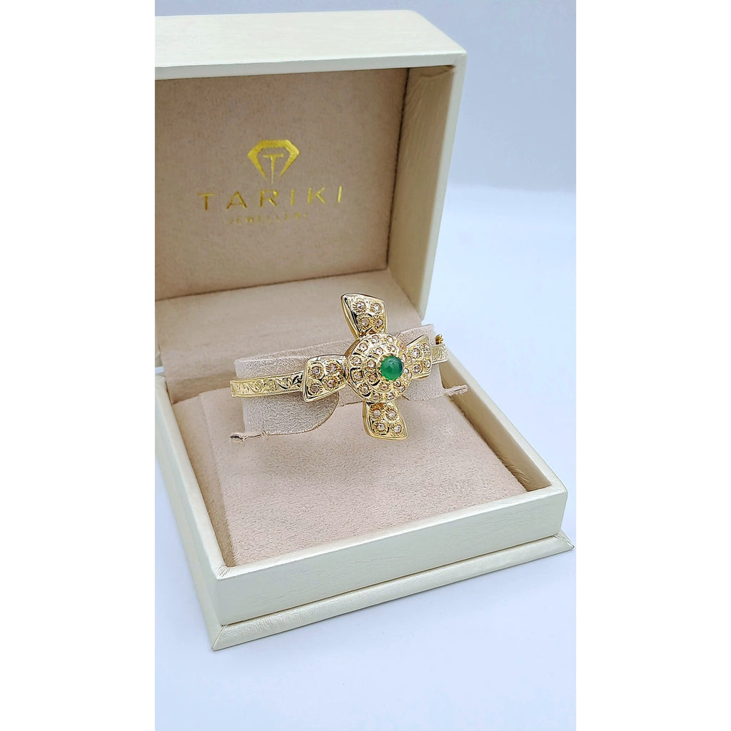 Bracelet Jonc Beldi Rosace Or Jaune - Serti de Pierres, Pierre Verte Synthétique – or 18 carats | Tariki