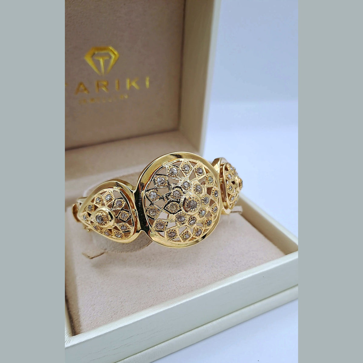 Bracelet Jonc Beldi Rosaces Or Rose - Serti de Pierres – or 18 carats | Tariki