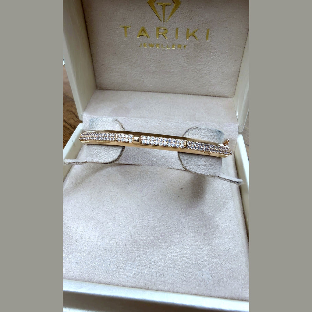 Bracelet Jonc Double Barre Or Rose - Serti de Pierres – or 18 carats | Tariki