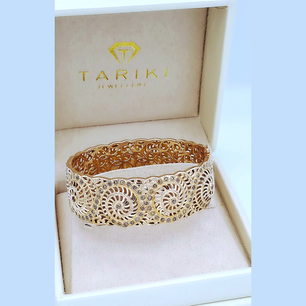 Bracelet Jonc Large Beldi Ajouré Or Rose - Rosaces Serties de Pierres – or 18 carats | Tariki