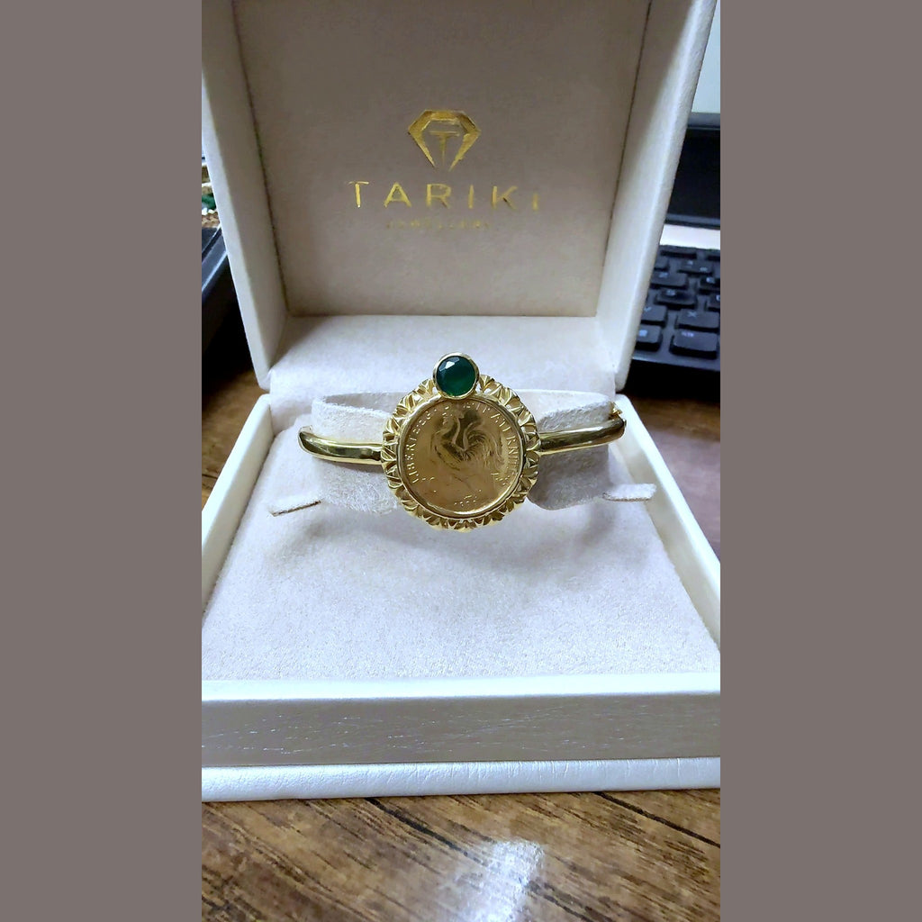 Bracelet Jonc Louis Or Jaune - Pierre Verte Cabochon – or 18 carats | Tariki