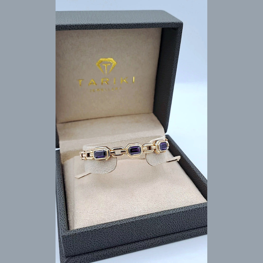 Bracelet Jonc Maillons Or Rose - Pierres Violettes Serties – or 18 carats | Tariki