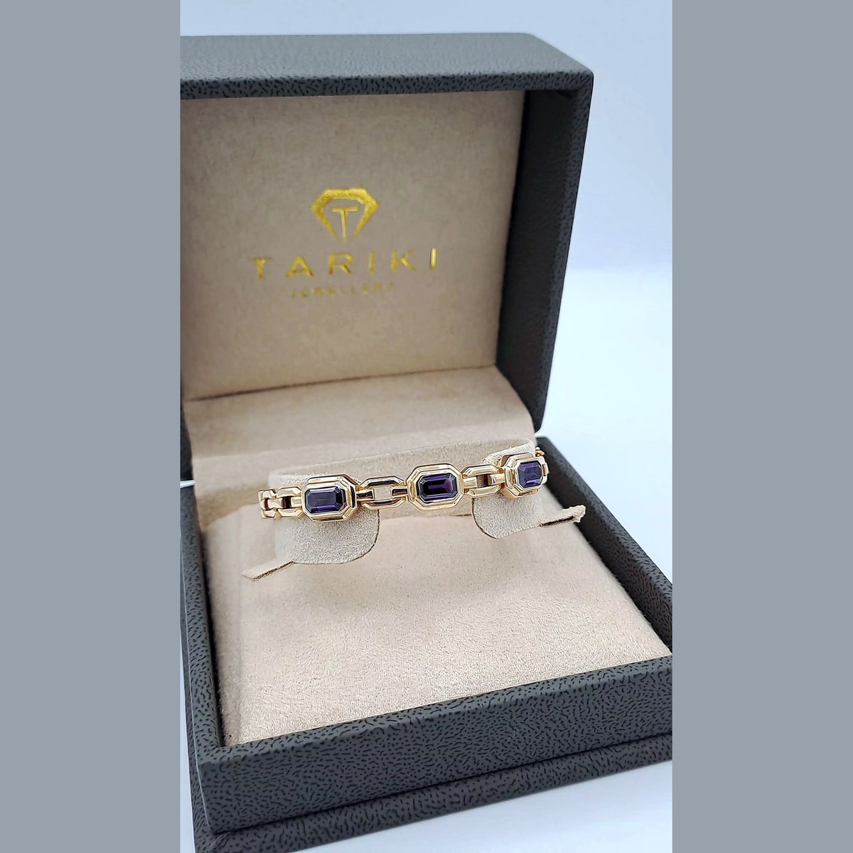 Bracelet Jonc Maillons Or Rose - Pierres Violettes Serties – or 18 carats | Tariki