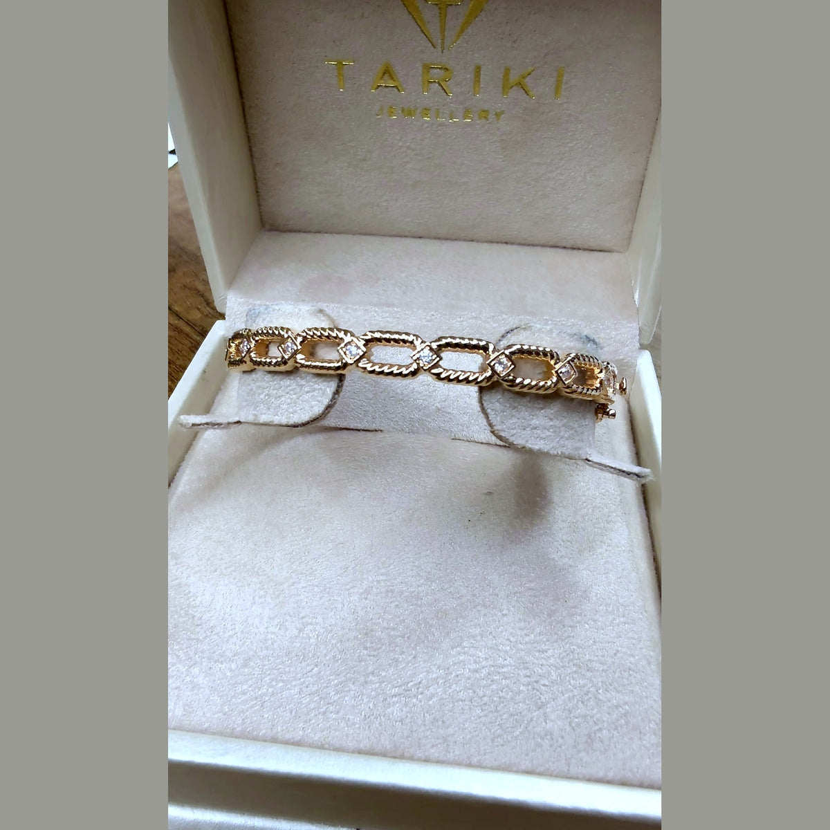 Bracelet Jonc Maillons Ovales Or Rose - Sertis de Pierres – or 18 carats | Tariki