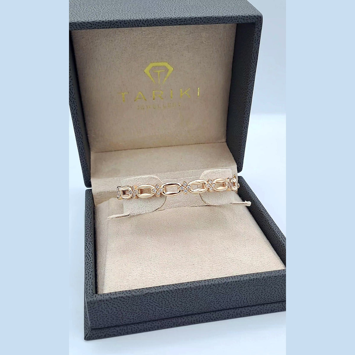 Bracelet Jonc Maillons Ovales Or Rose - Sertis de Pierres – or 18 carats | Tariki