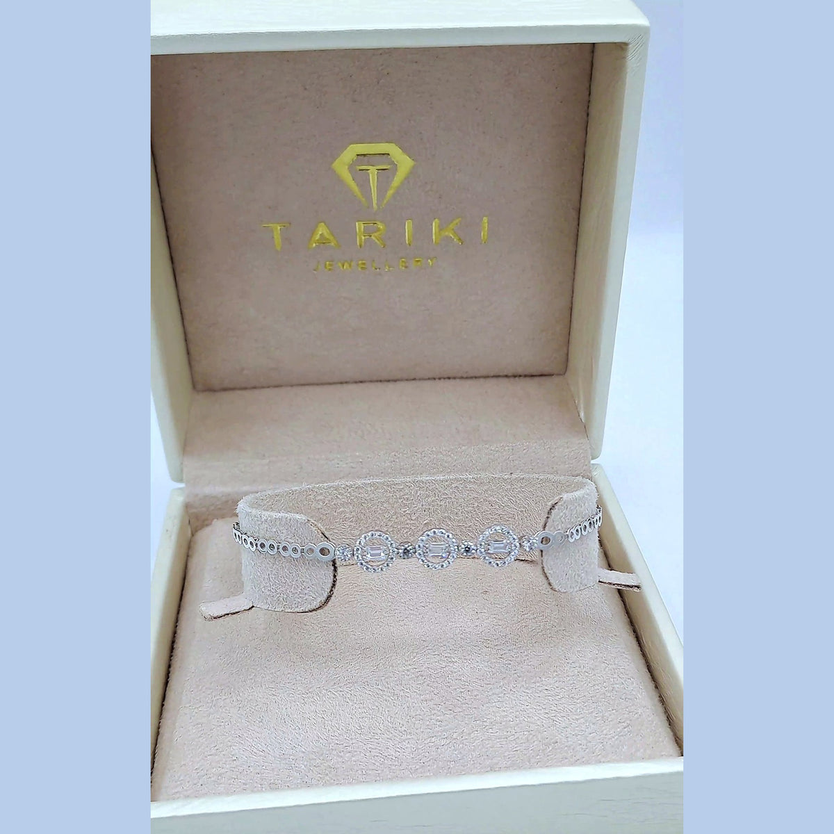 Bracelet Jonc Or Blanc - Serti de Pierres, Motifs Ronds – or 18 carats | Tariki
