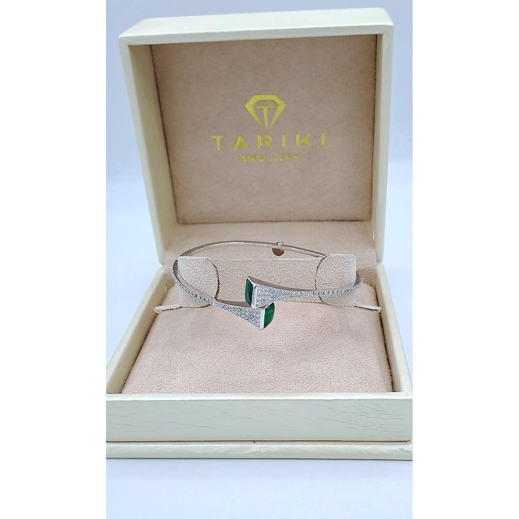 Bracelet Jonc Or Blanc - Serti de Pierres, Pierre Verte, Motif Serpent – or 18 carats | Tariki