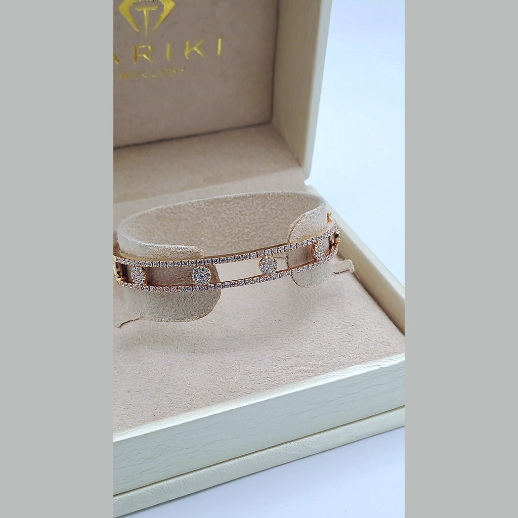 Bracelet Jonc Or Rose - Pavé de Pierres, Motifs Ronds – or 18 carats | Tariki