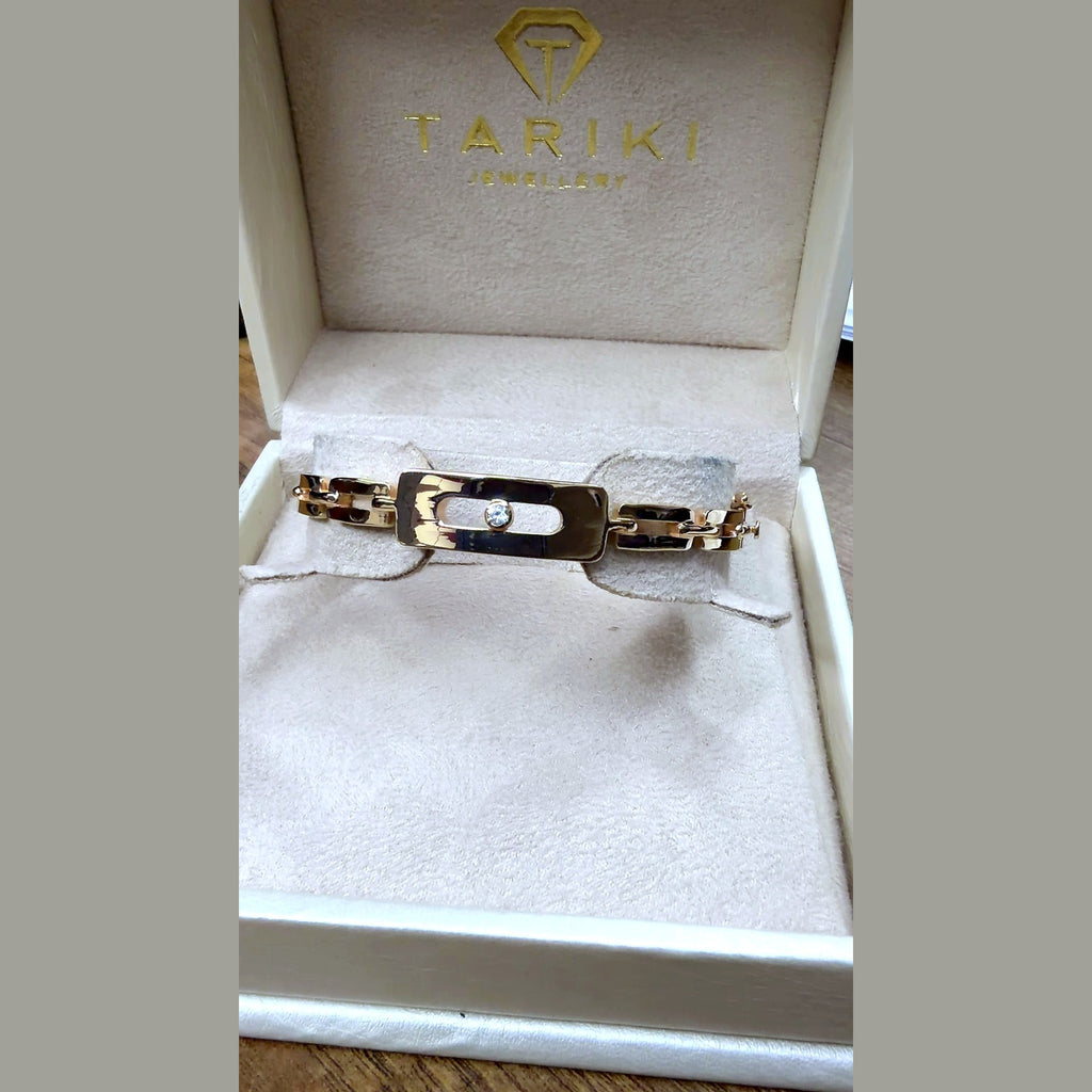 Bracelet Jonc Or Rose - Plaque Ovale Sertie, Pierre Mobile – or 18 carats | Tariki