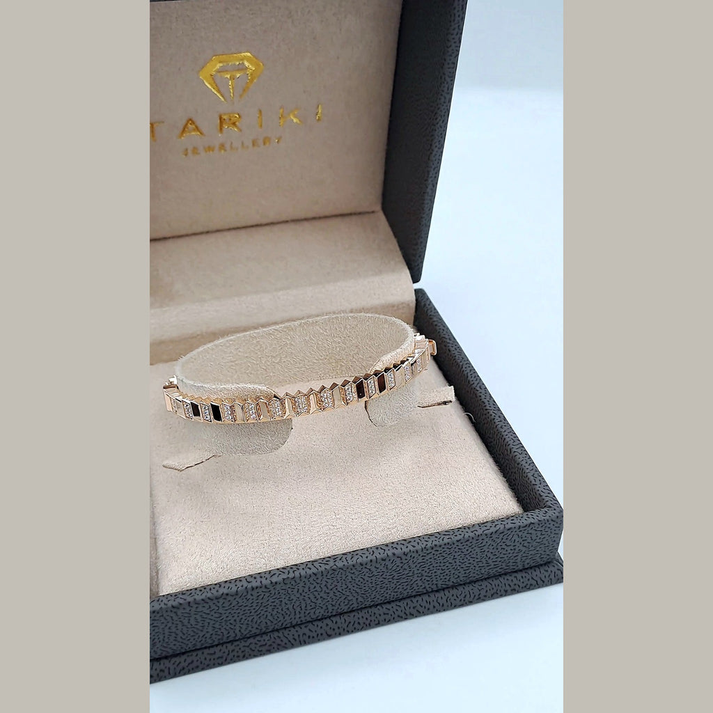 Bracelet Jonc Or Rose - Serti de Pierres Baguettes – or 18 carats | Tariki