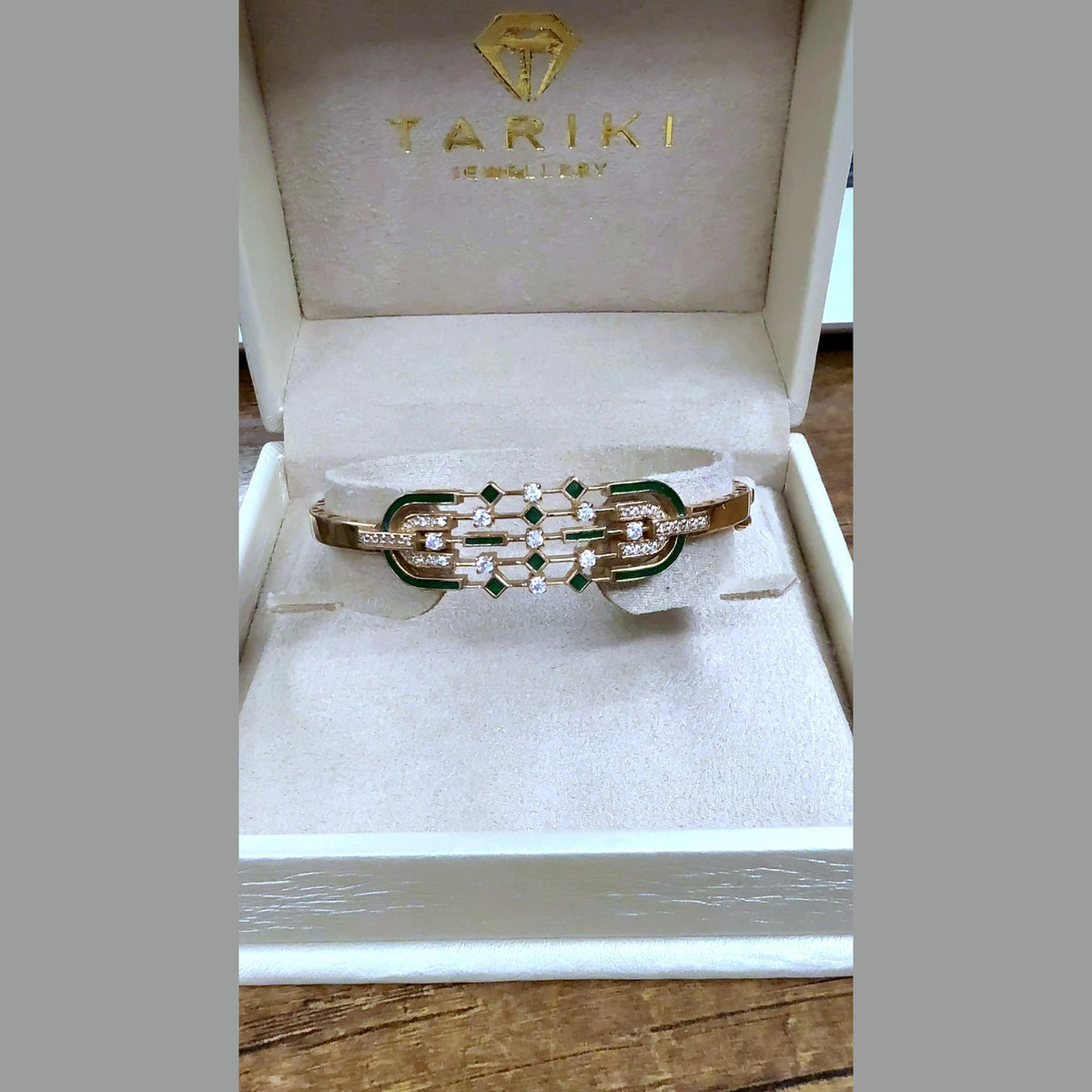 Bracelet Jonc Or Rose - Serti de Pierres, Émail Vert – or 18 carats | Tariki