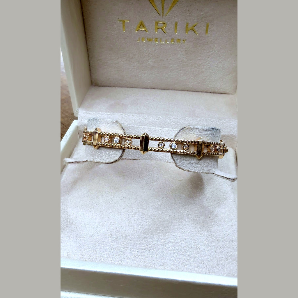 Bracelet Jonc Or Rose - Serti de Pierres, Motifs Baguettes – or 18 carats | Tariki