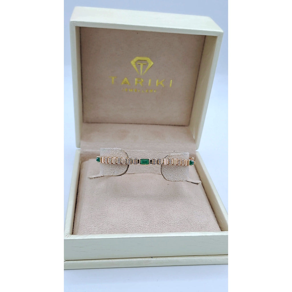 Bracelet Jonc Or Rose - Serti de Pierres, Pierres Vertes Rectangulaires – or 18 carats | Tariki