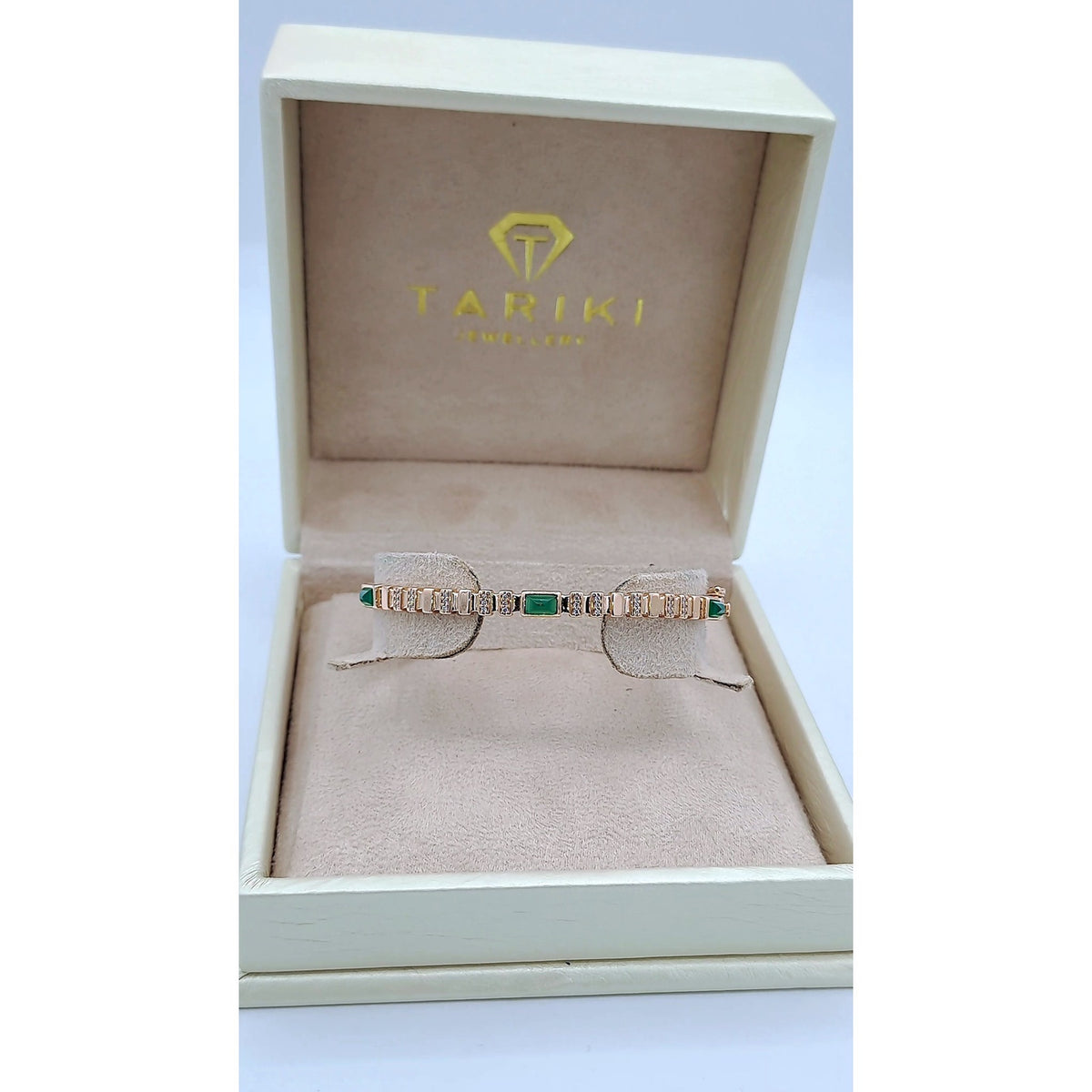 Bracelet Jonc Or Rose - Serti de Pierres, Pierres Vertes Rectangulaires – or 18 carats | Tariki