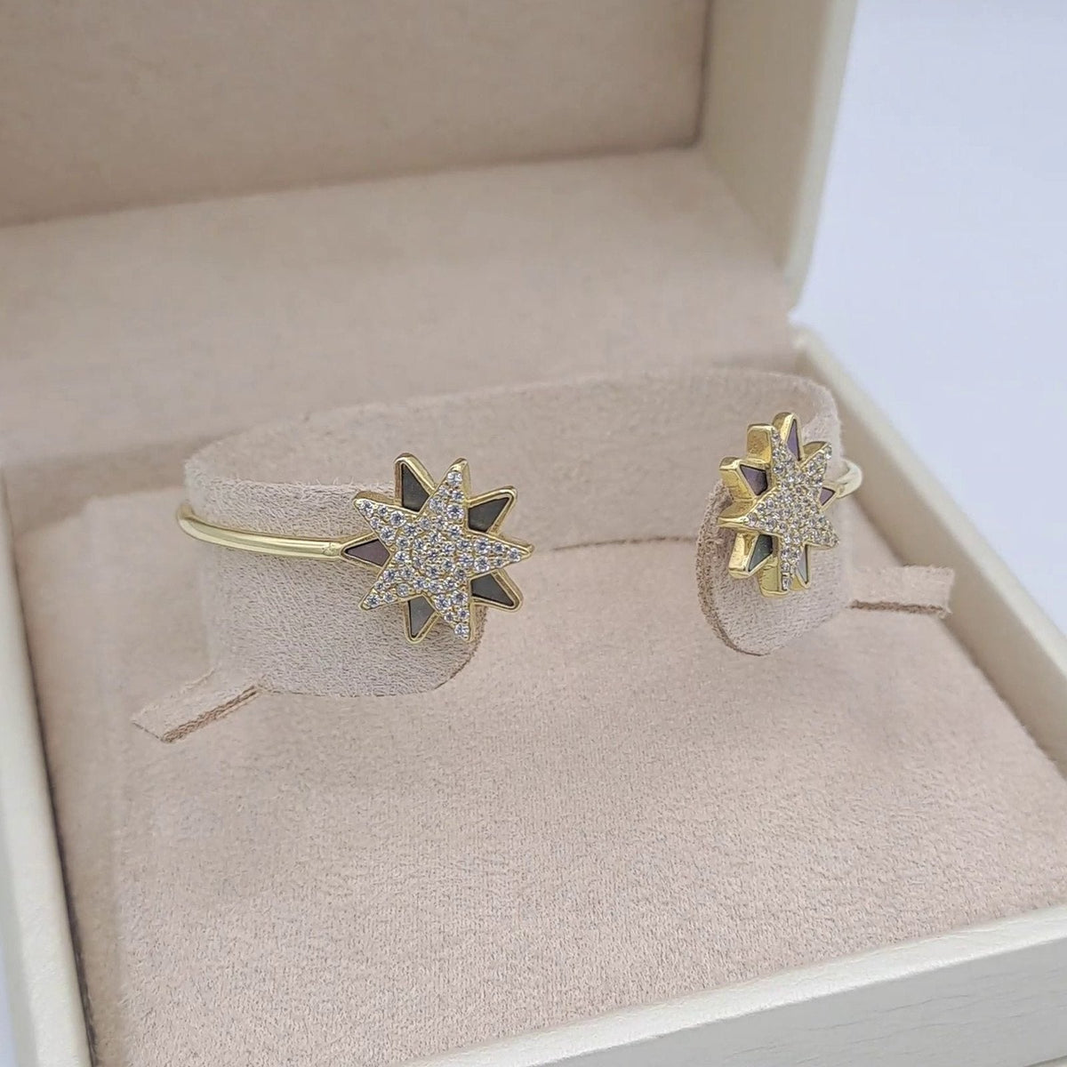 Bracelet Jonc Ouvert Or Jaune - Étoiles en Nacre Serties – or 18 carats | Tariki