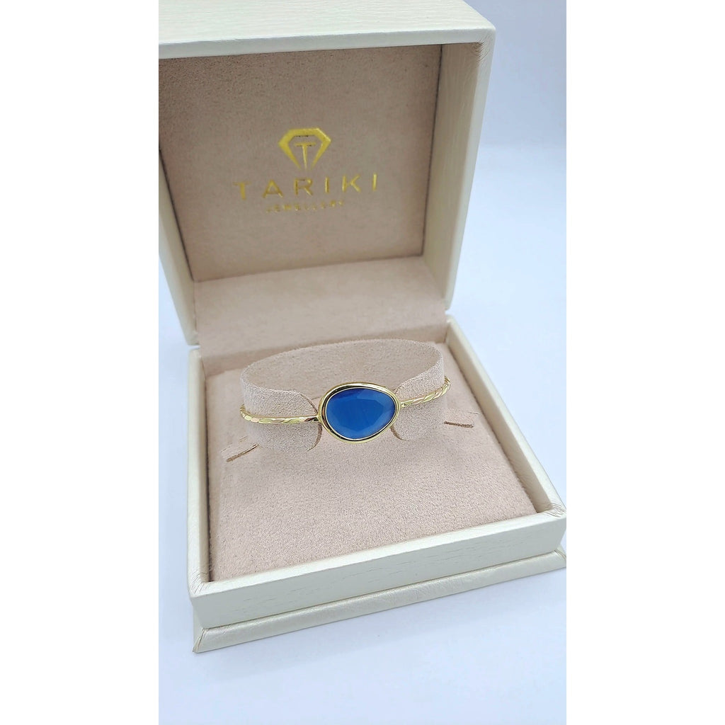 Bracelet Jonc Ouvert Or Jaune - Pierre Bleue Cabochon – or 18 carats | Tariki