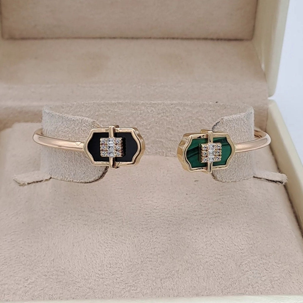 Bracelet Jonc Ouvert Or Rose - Pierres Vertes et Noires Serties – or 18 carats | Tariki