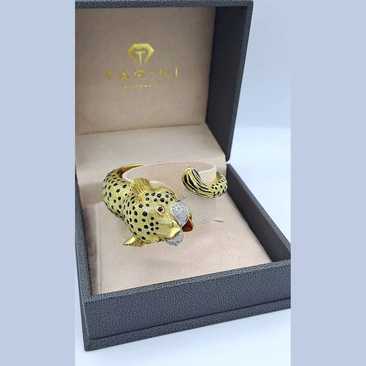 Bracelet Jonc Panthère Or Jaune - Émaillé Tacheté Serti de Pierres – or 18 carats | Tariki