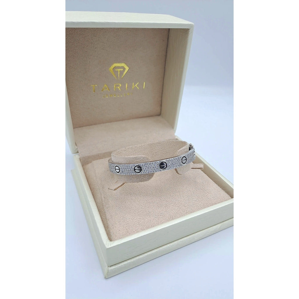 Bracelet Jonc Vis Or Blanc - Pavé de Pierres – or 18 carats | Tariki