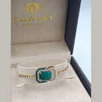Bracelet Maille Cubaine Or Rose - Pierre Verte Rectangulaire Émaillée – or 18 carats | Tariki