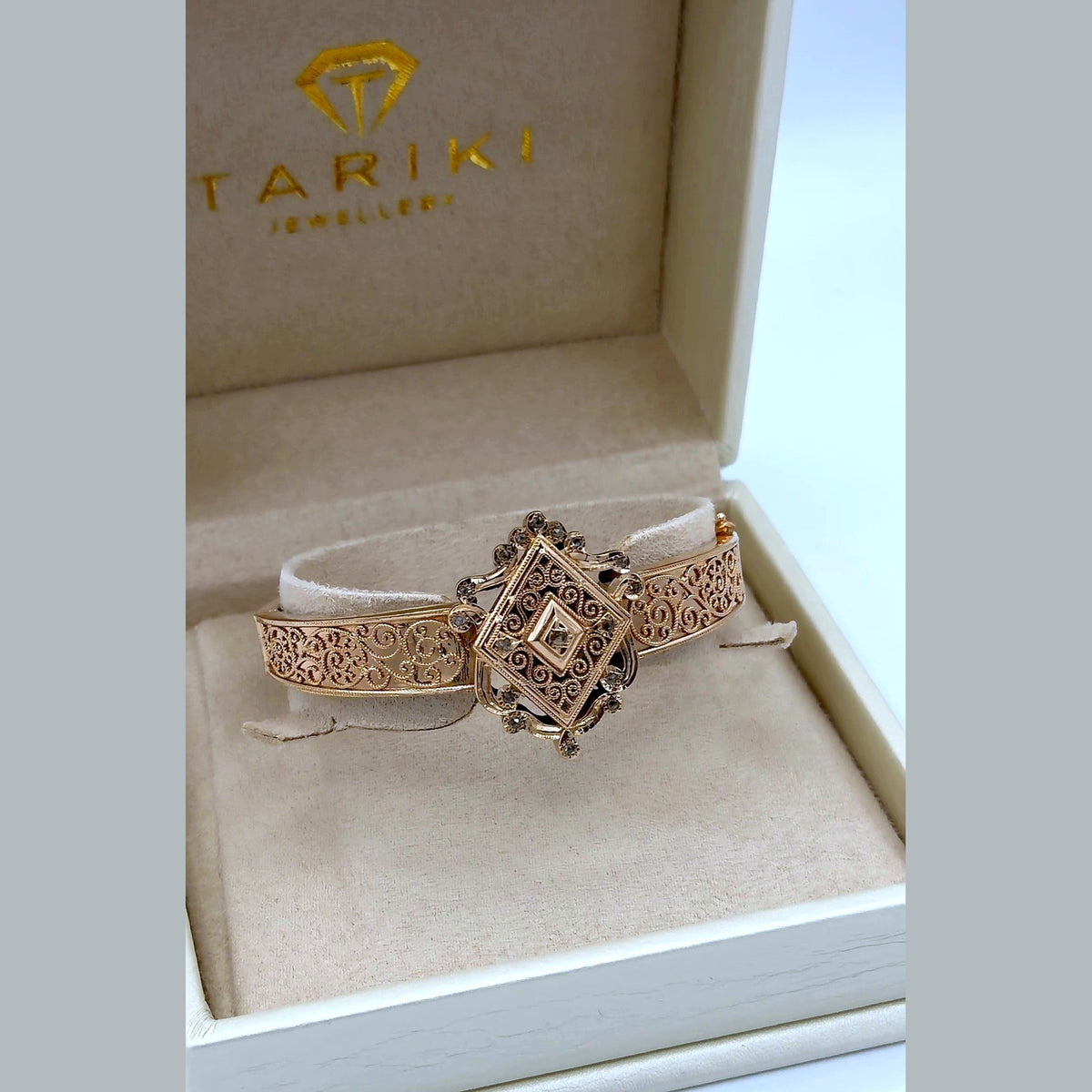 Bracelet Manchette Beldi Ajourée Or Rose - Losange Serti de Pierres – or 18 carats | Tariki
