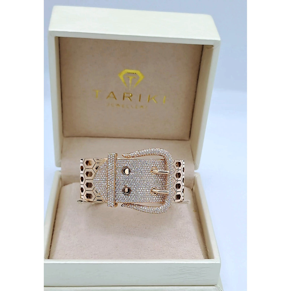 Bracelet Manchette Boucle de Ceinture Or Rose - Pavée de Pierres – or 18 carats | Tariki