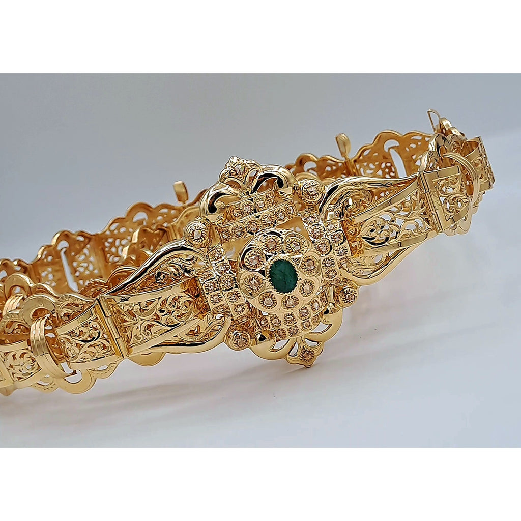Ceinture Beldi Ajourée Or Rose - Sertie de Pierres Vertes – or 18 carats | Tariki
