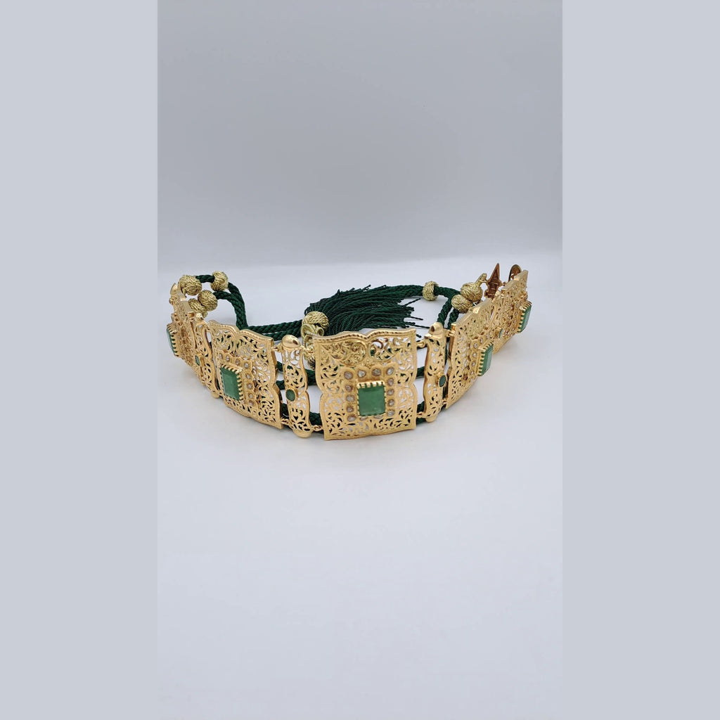 Ceinture Majdoul Beldi Ajourée Or Jaune - Sertie de Pierres Vertes, Cordon Vert – or 18 carats | Tariki