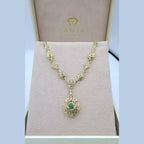 Collier Beldi Ajouré Or Jaune - Pendentif Goutte Sertie d'une Pierre Verte – or 18 carats | Tariki