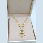 Collier Beldi Ajouré Or Jaune - Pendentif Rond à Pampilles Serti de Pierres – or 18 carats | Tariki