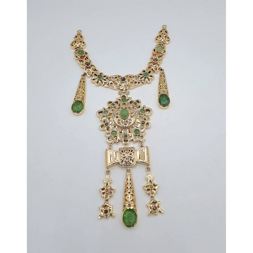 Collier Beldi Ajouré Or Rose - Rosaces Serties, Pierres Vertes et Pampilles – or 18 carats | Tariki