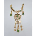 Collier Beldi Ajouré Or Rose - Rosaces Serties, Pierres Vertes et Pampilles – or 18 carats | Tariki